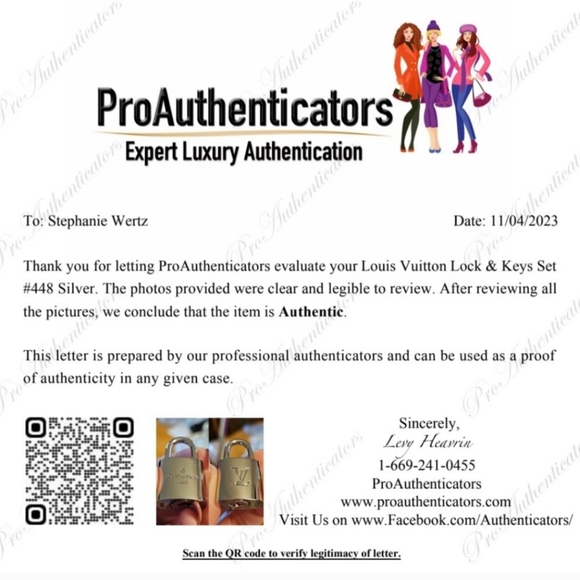 NWOT COA LV Silver lock and 2 keys #448 - Picture 6 of 6